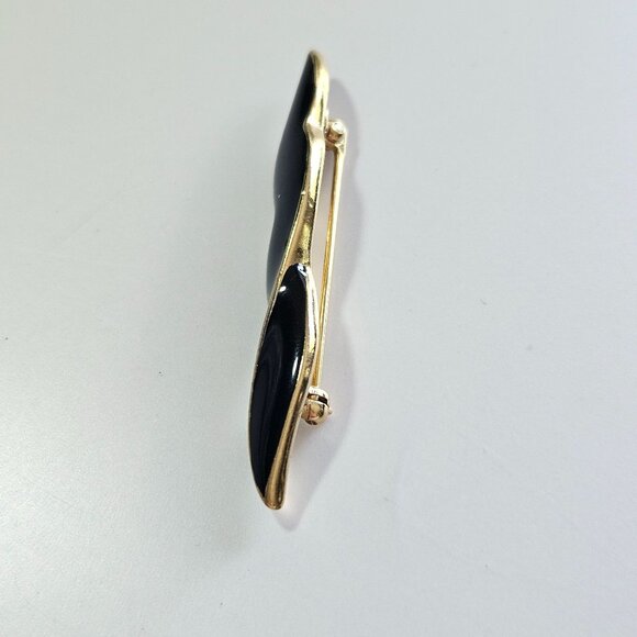 Gold plated black enamel brooch - Picture 7 of 10